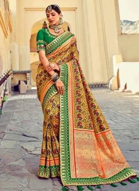 Yellow And Green Colour Raj Gharana Vol 2 M.N New Latest Designer Ethnic Wear Patola Silk Saree Collection 6111